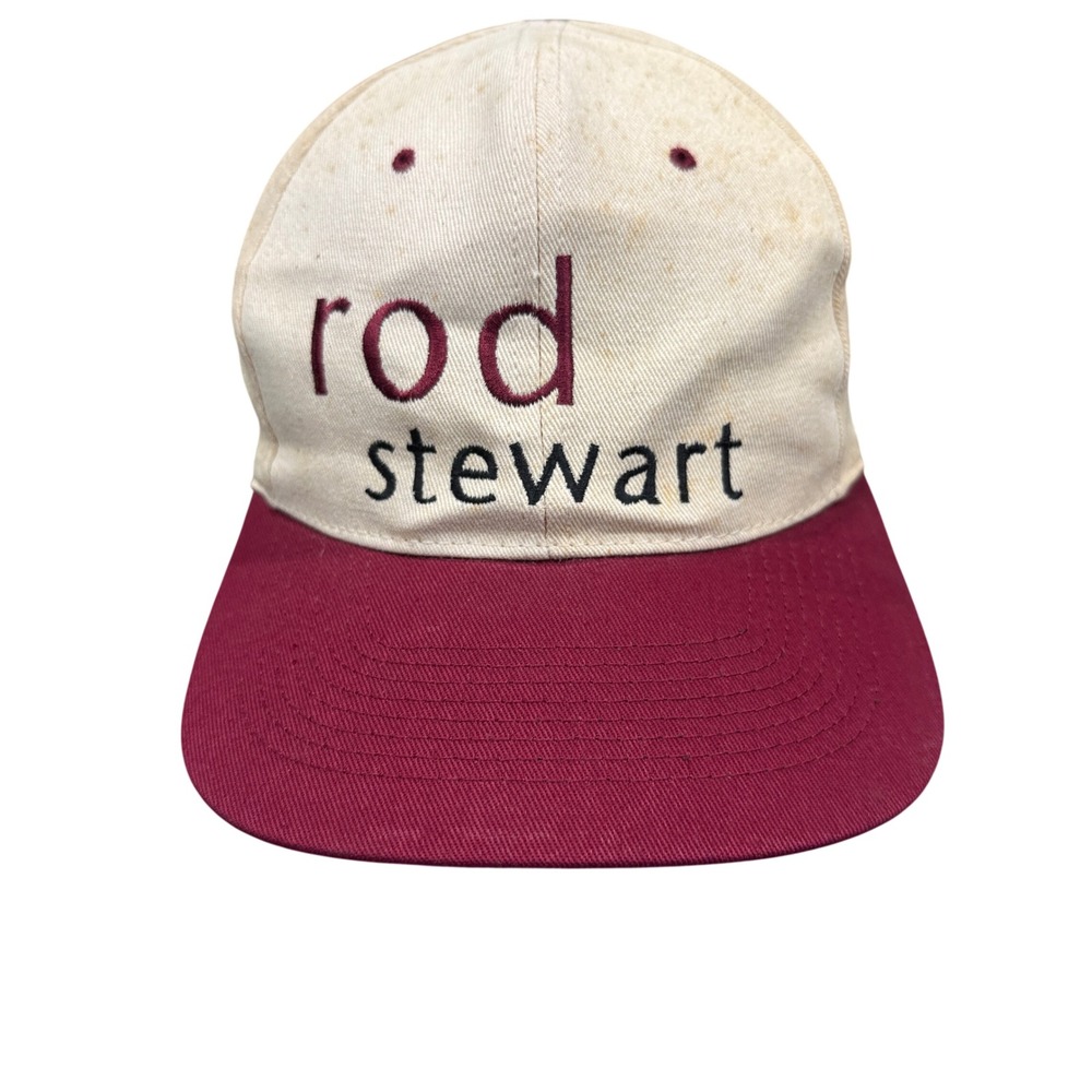 KC Rod Stewart Snapback Hat Mens OSFA Cream Burgundy Fair Vintage Concert Band